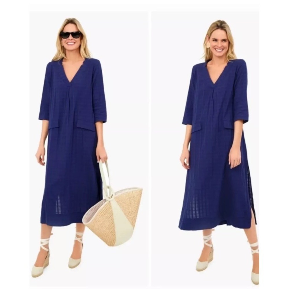 POMANDER PLACE Navy Blue Carolina Cotton Maxi Dress M